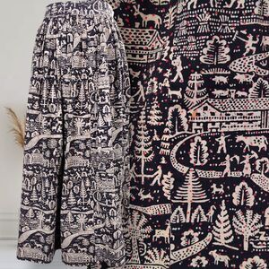 Vintage 50s Handblocked Wallach Folk Art Maxi Skirt Size 4 Cotton Cottagecore